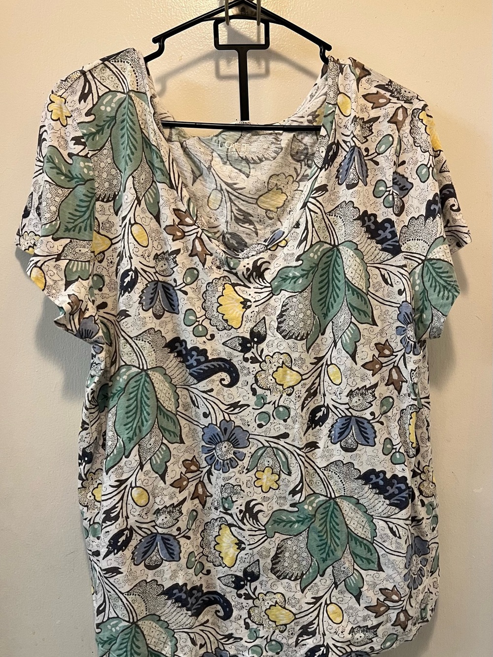 LOFT Floral V-Neck Blouse in Green, Yellow & Blue